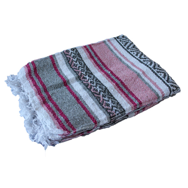 Handmade Mexican Falsa Blanket Pink and Grey Pattern Design