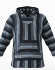 Hooded sweater with blue striped pattern on a white background