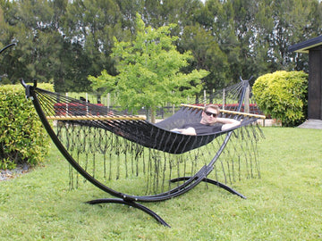 Metal Arc Stand and Mexican Hammock - Bar Style - Black