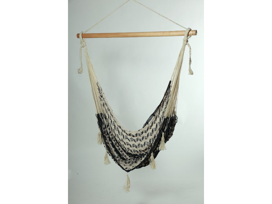 Mexican Woven Chair Hammock in Black and White Cotton