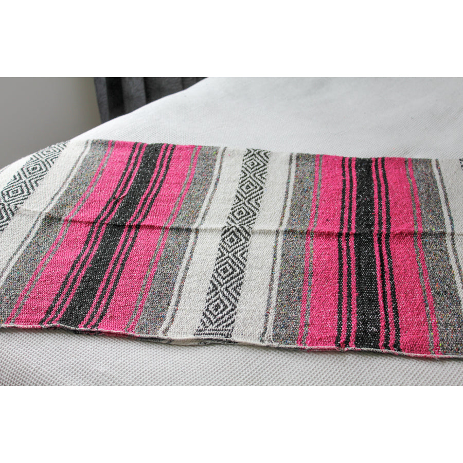 Striped Mexican blanket - pink, grey, black and white