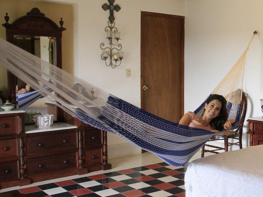 Blue and White Mexican Handmade Hammock