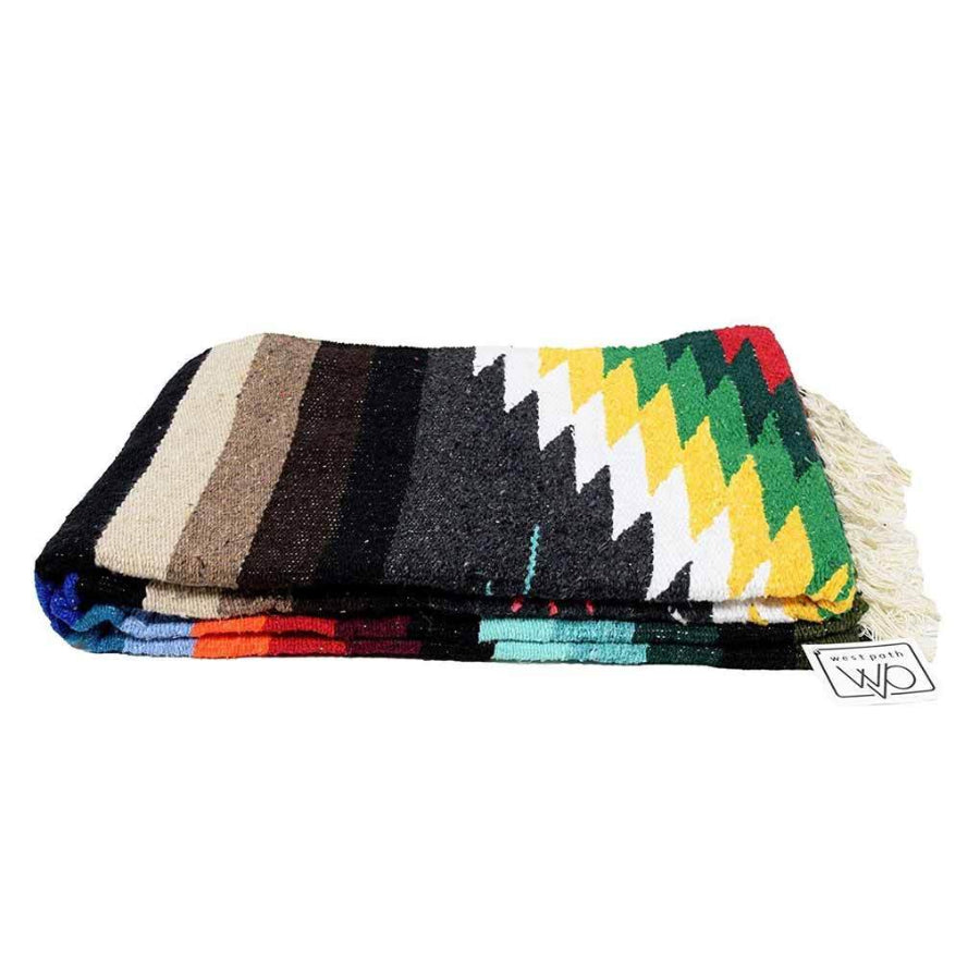 Charcoal and colour striped Mexican blanket