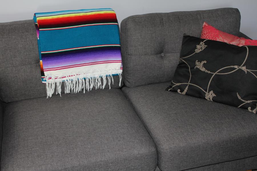 Mexican blanket on couch