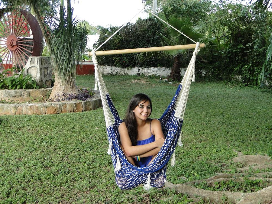 Cotton blue and white chair hammock
