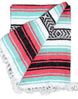 Mint and coral pink blanket - Mexican handloomed