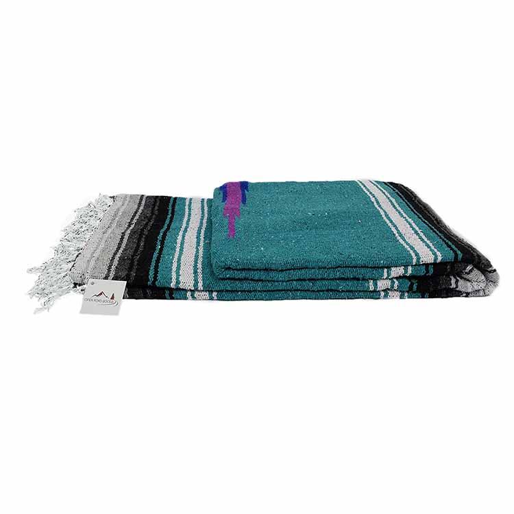 Mexican Saltillo Blanket - Turquoise and Black
