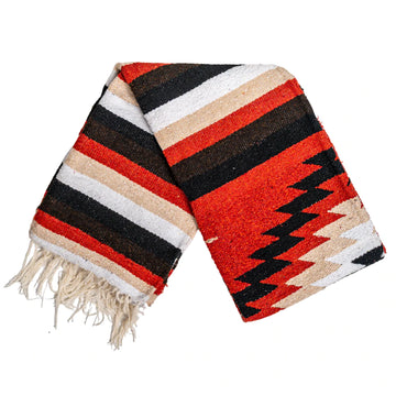 Rust Red and White Striped Mexican Blanket