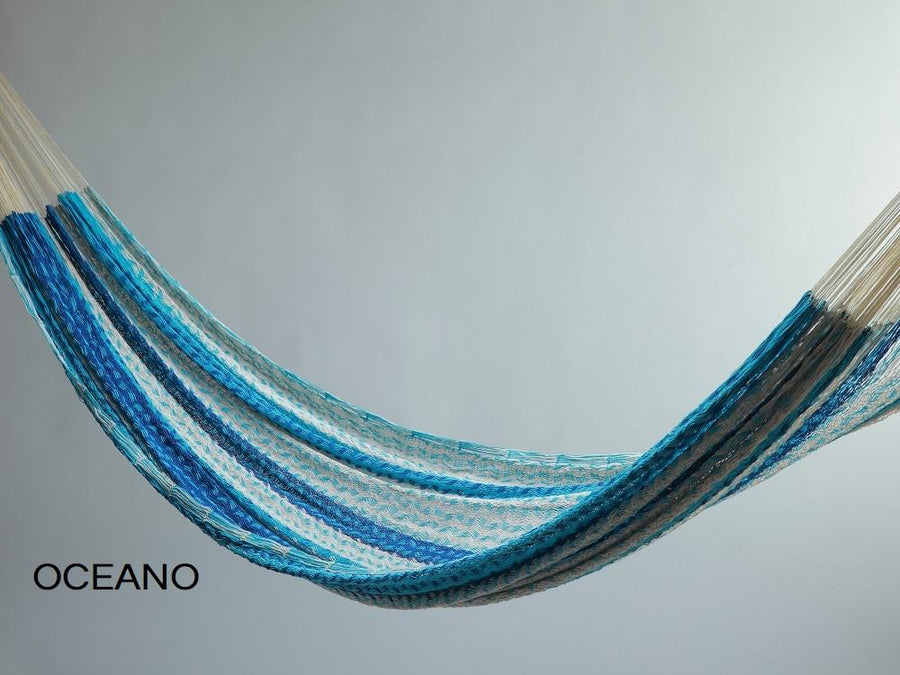 Hammock - Thick Cord Woven Mexican - Blue, Blue, White Coloured