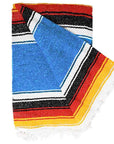 Woven Mexican blanket - blue and colourful stripes