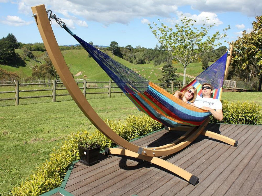 Free standing curved metal stand and Mexican hammock