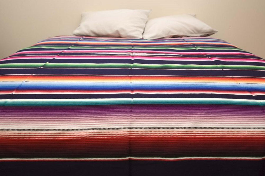 Deep Blue Mexican Striped Sarape Blanket