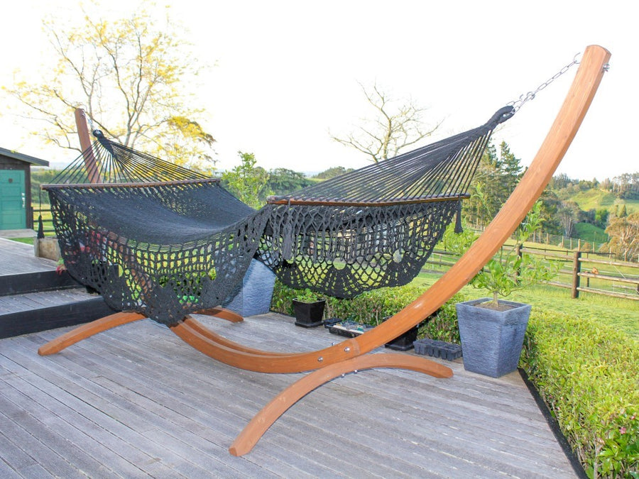 Wooden Curved Frame with Large Black Hammock