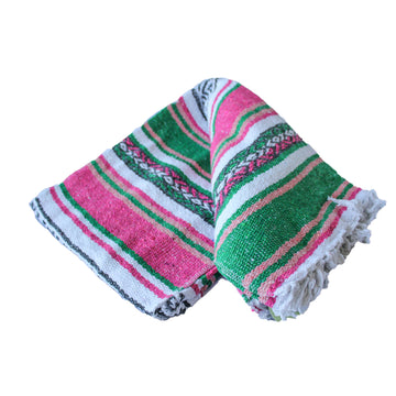 Falsa Woven Blanket - Green and Pink Colour