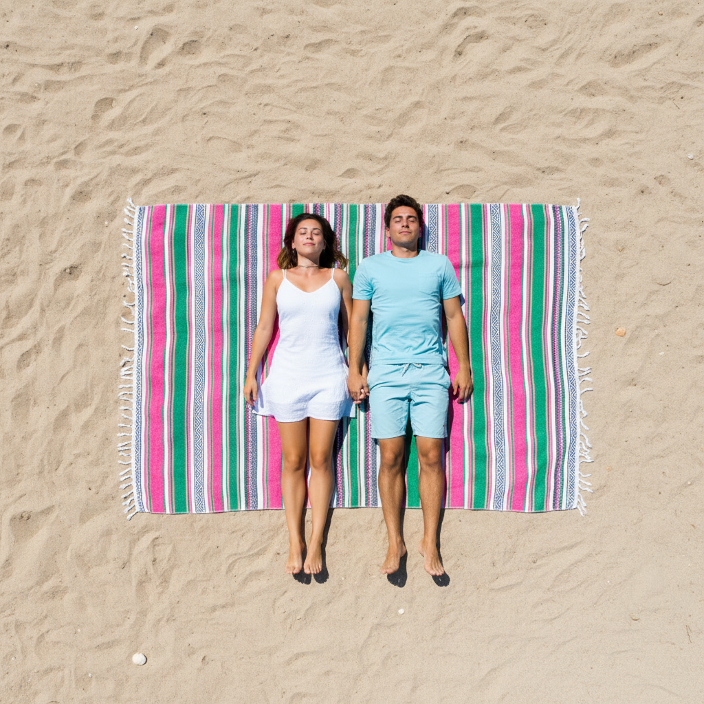 Aerial view couple lying on blanket