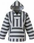 Striped hoodie with geometric pattern on a white background