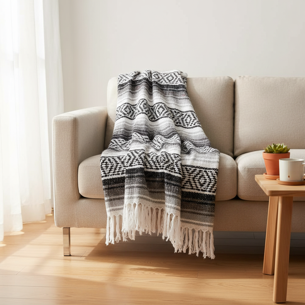 Blanket draped over sofa