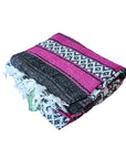 Pink, black, grey and white Mexican falsa striped blanket