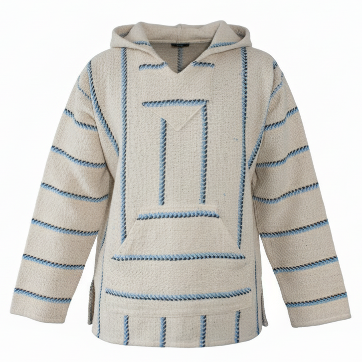 authentic cotton blend mexican baja hoodie in blue and white