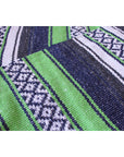 Blue, green, grey Mexican falsa striped blanket