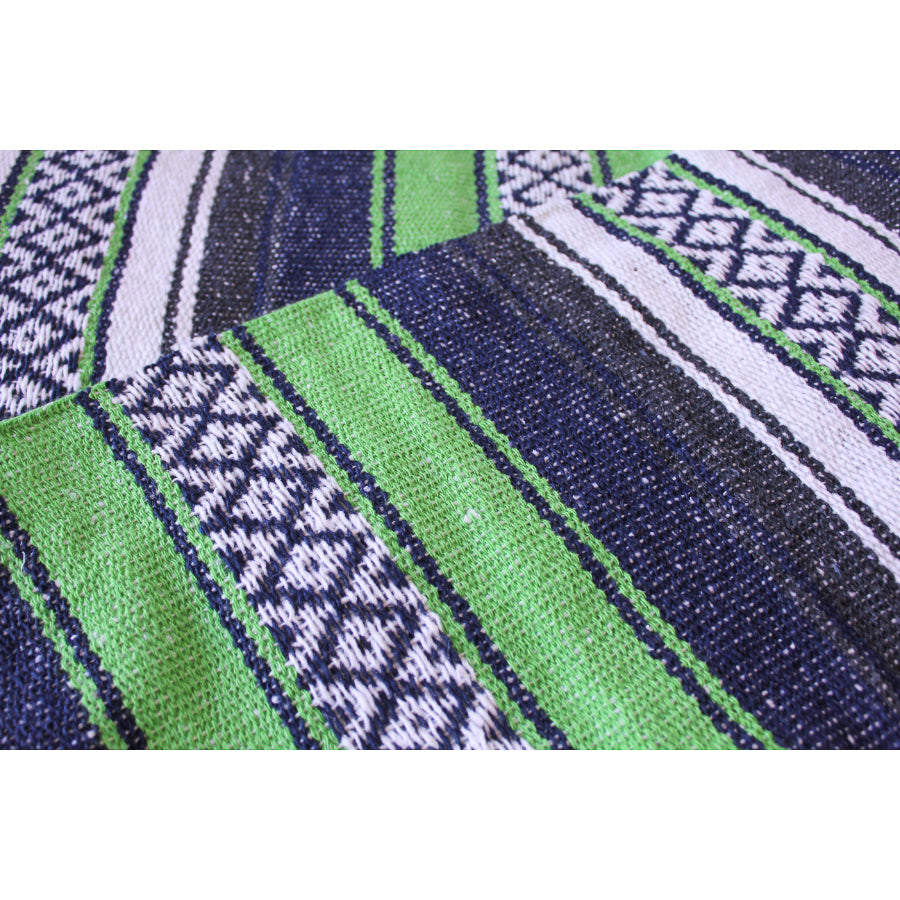Blue, green, grey Mexican falsa striped blanket
