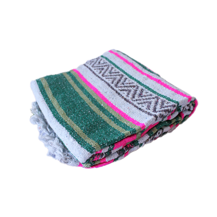Pink and Green Mexican Falsa Blanket Classic Mexican Striped Blanket Mexican Hammock Store