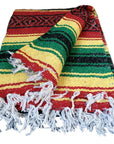 Colorful striped Rasta blanket with fringes on a white background