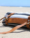 Blanket on beach with carrying straps