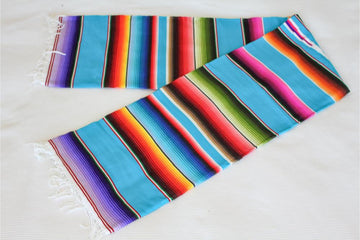 Mexican Blanket - Aqua Blue and Stripes