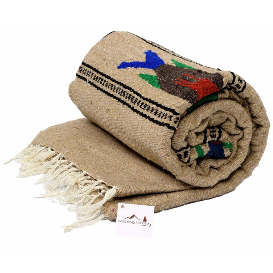 Beige Mexican Blanket in Beige with Fish Design