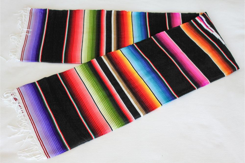 Black Mexican Blanket - Sarape Style - Authentic Mexican Made