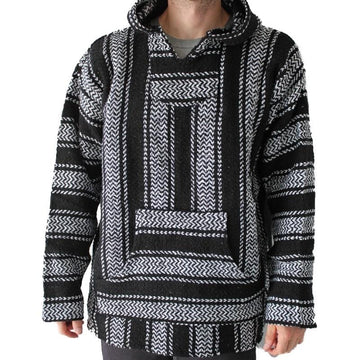 Black Mexican Baja Hoodie - Surfer Poncho - Black