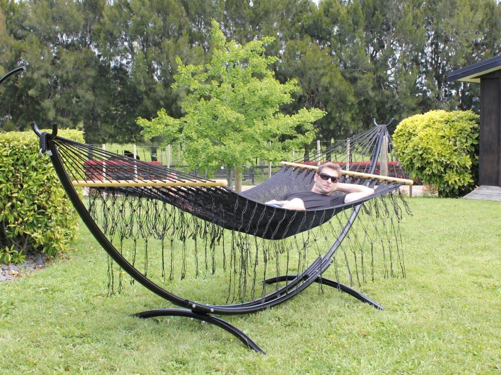 Black hammock and black metal stand