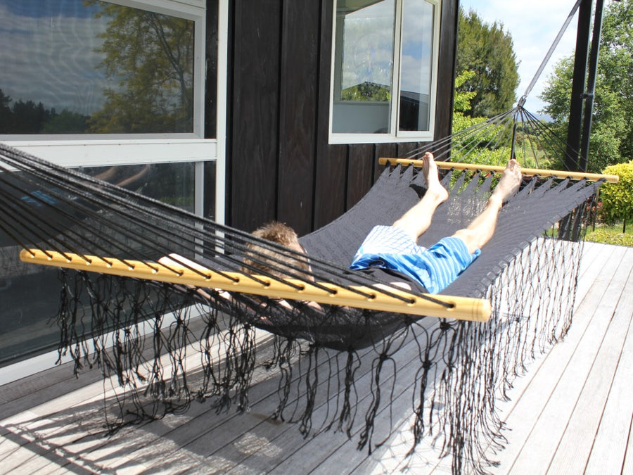 Black resort style hammock - cotton - handmade in Mexico
