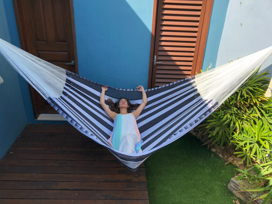 Black and white hammock woven Mexican