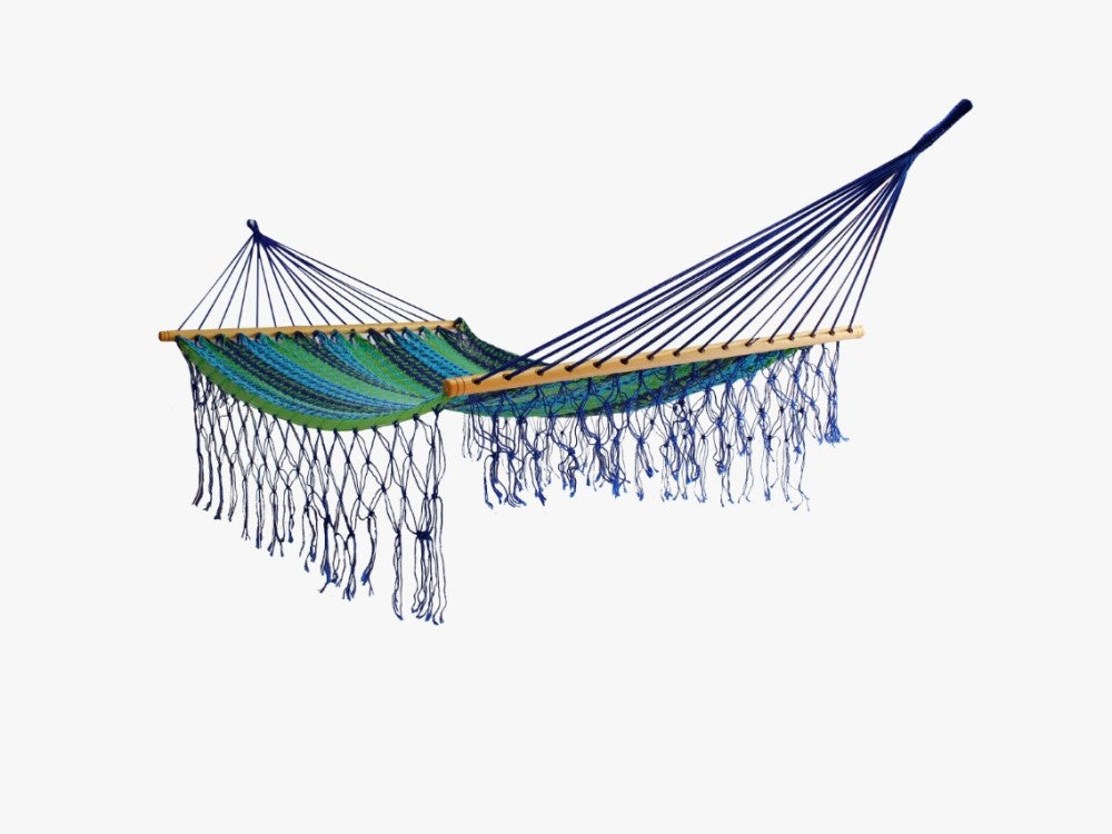Spreader Bar Hammock - Blue and Green - Woven Mexican Cotton Hammock Bed