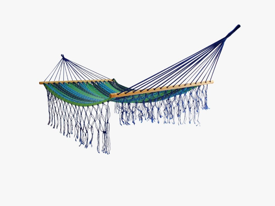 Spreader Bar Hammock - Blue and Green - Woven Mexican Cotton Hammock Bed
