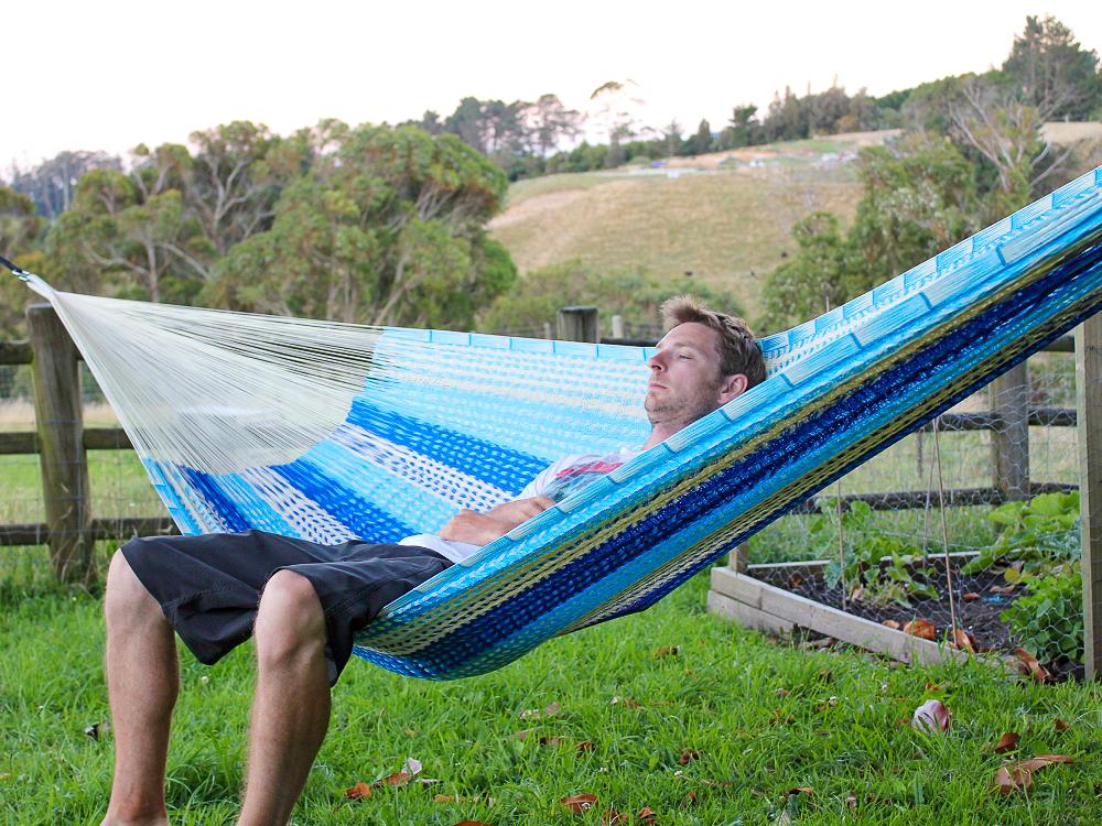 Blue, blue and white hammock