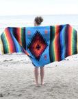 Bright striped and blue Mexican beach blanket