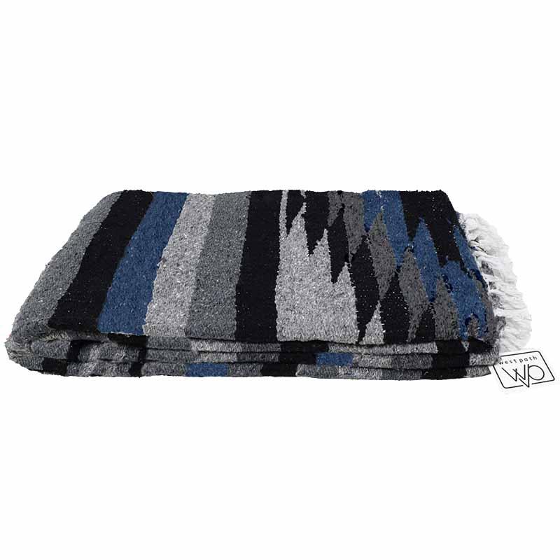 Blue, grey and black Mexican blanket