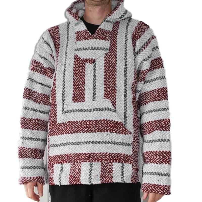 Mexican Poncho Hoodie - Baja - Burgundy