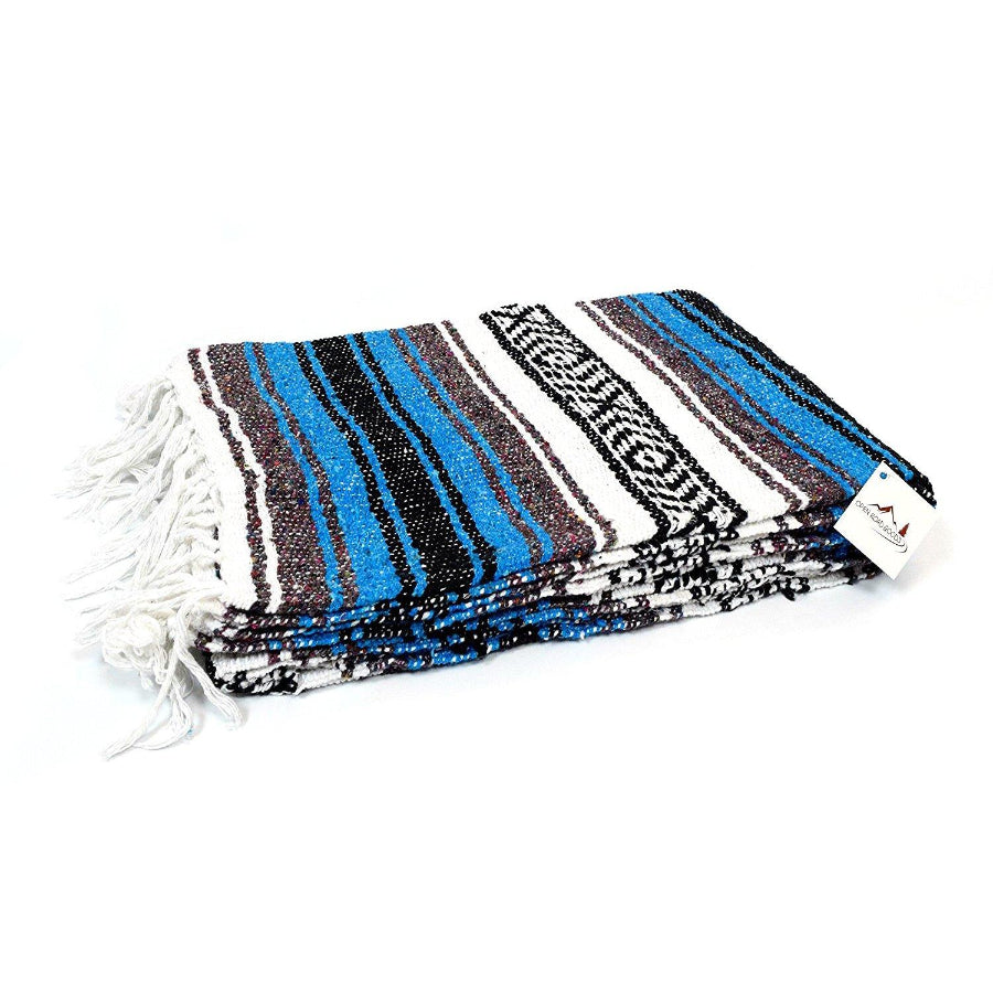 Bright blue falsa Mexican yoga rug