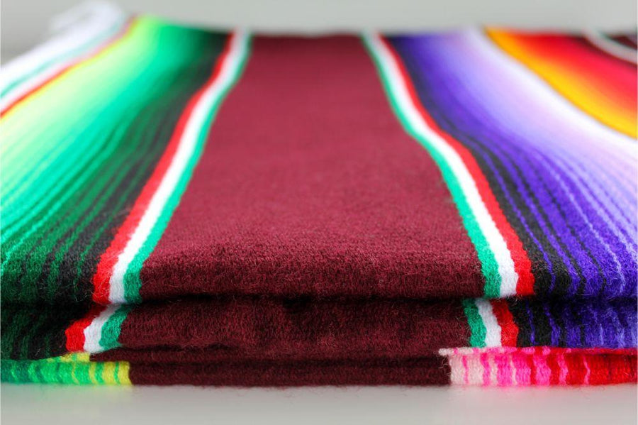 Maroon Striped Mexican Blanket