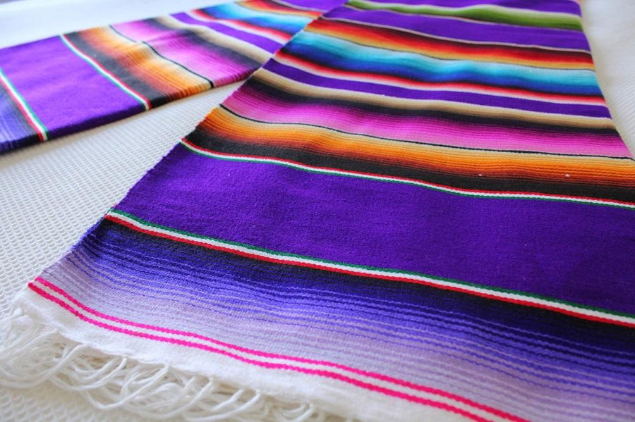 Mexican Sarape Striped Blanket in Purple