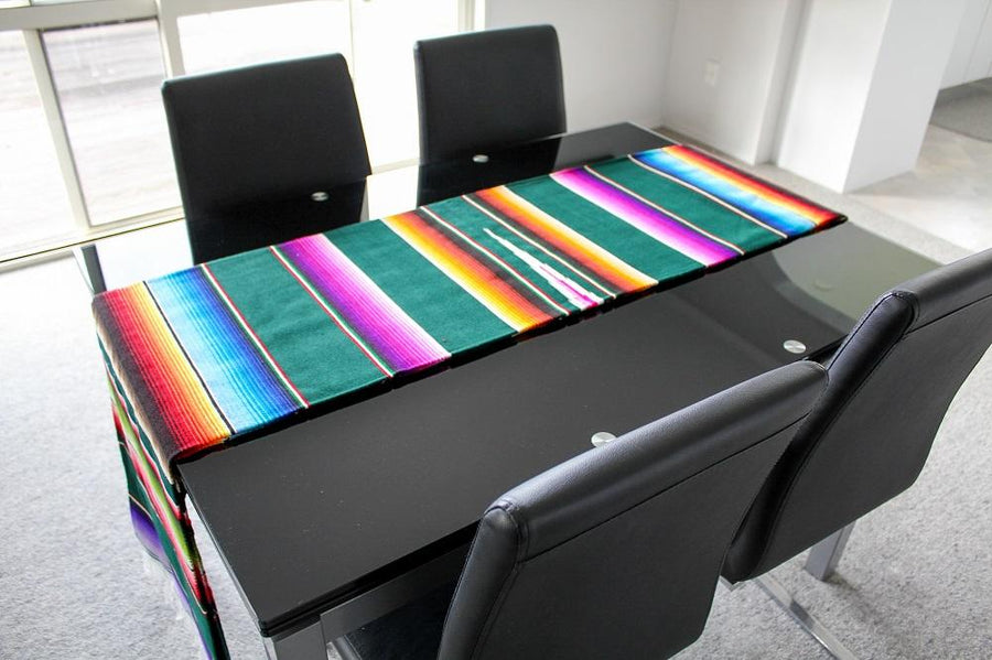 Green Striped Mexican Serape Blanket