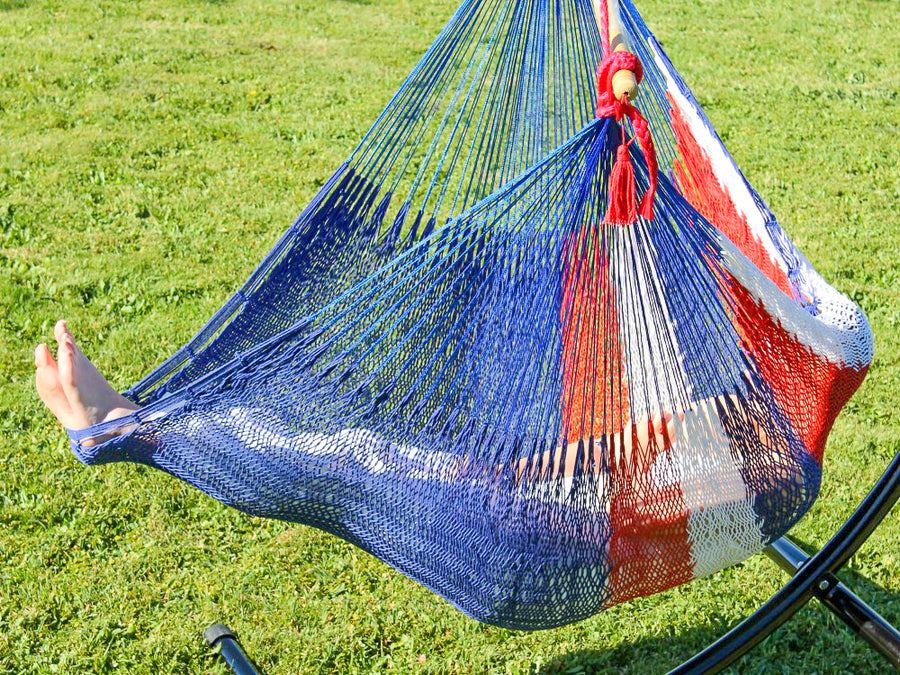 Mexican Chair Hammock - Blue, Red and White Cotton