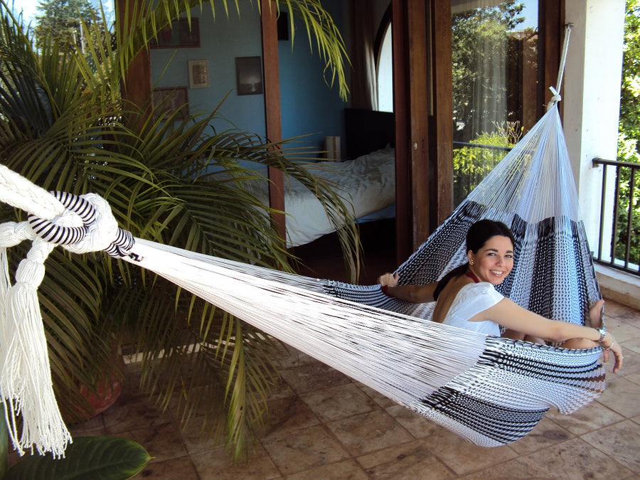 Mexican net hammock - black and white cotton