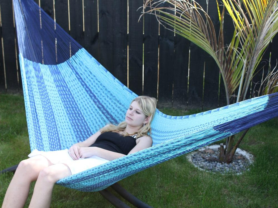 Two tone blue queen size Mexican hammock