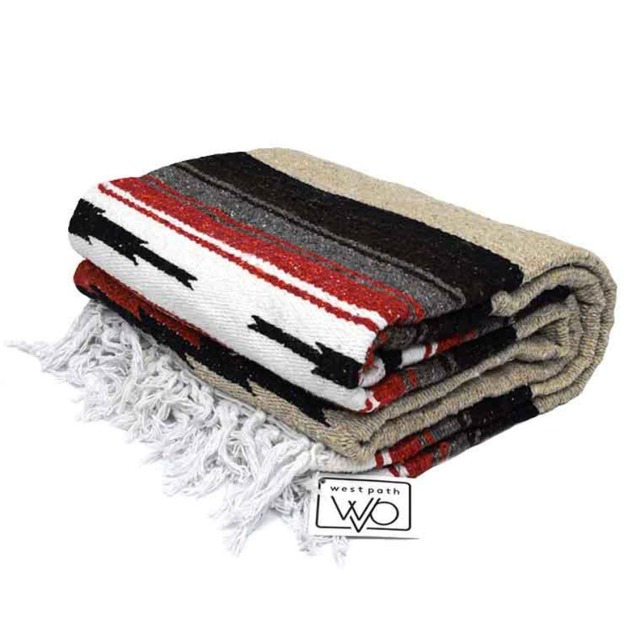 Thick woven Mexican beige, white and black blanket