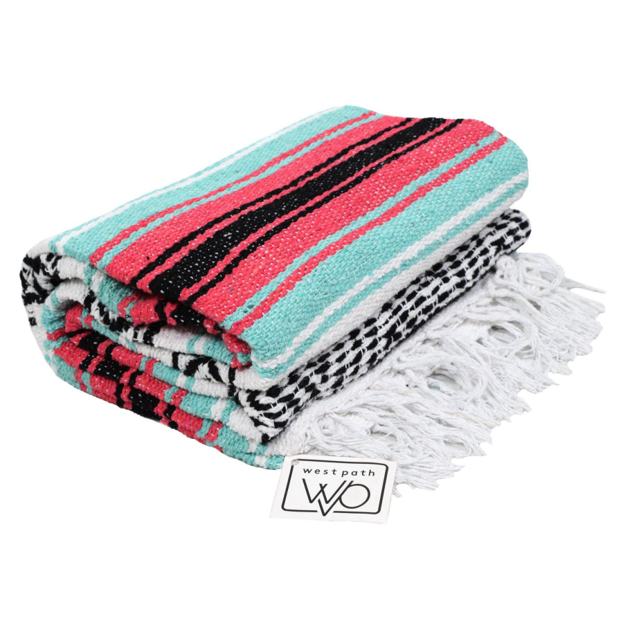 Falsa Mexican Rug - Pink Coral and Mint